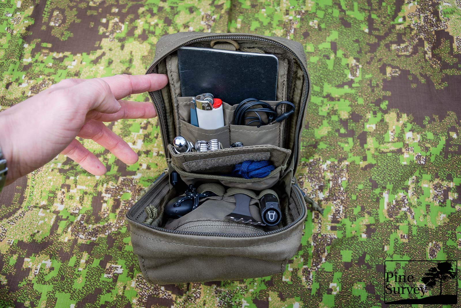 fully loaded pouch with the insert functioning as a divider